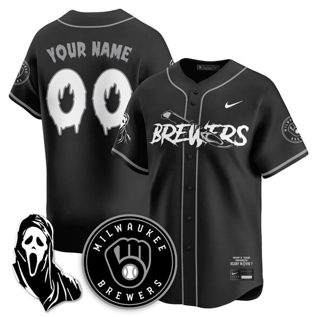 Milwaukee Brewers Scream Ghostface Custom Jersey black gray