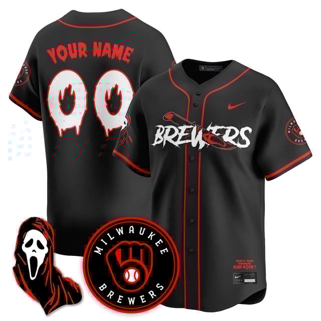 Milwaukee Brewers Scream Ghostface Custom Jersey black red