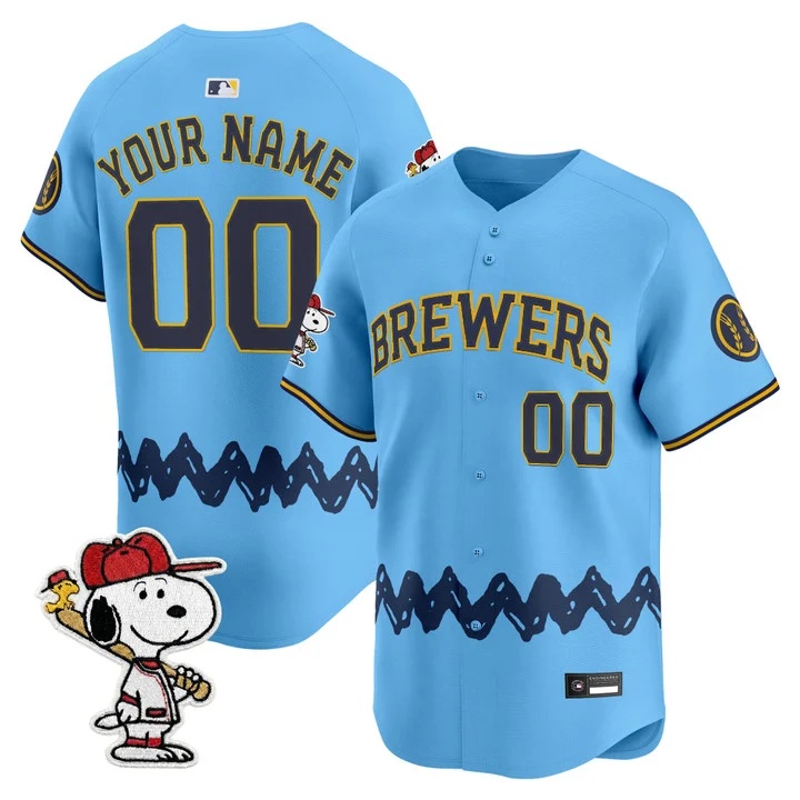 Milwaukee Brewers x Peanuts Vapor Premier Limited Custom Jersey LIGHT BLUE