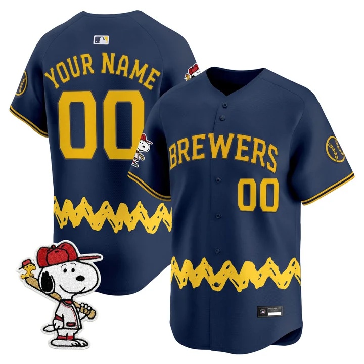 Milwaukee Brewers x Peanuts Vapor Premier Limited Custom Jersey NAVY