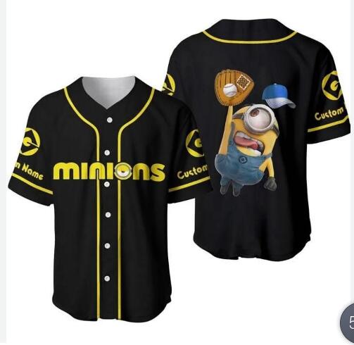 Minions Black Yellow Blue Unisex Cartoon Graphic Custom Baseball Jersey