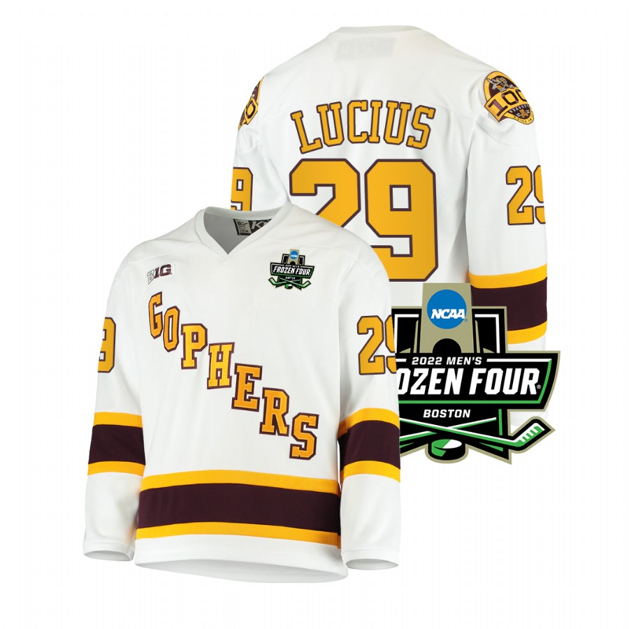 Minnesota Golden Gophers Chaz Lucius 2022 Frozen Four White Jersey