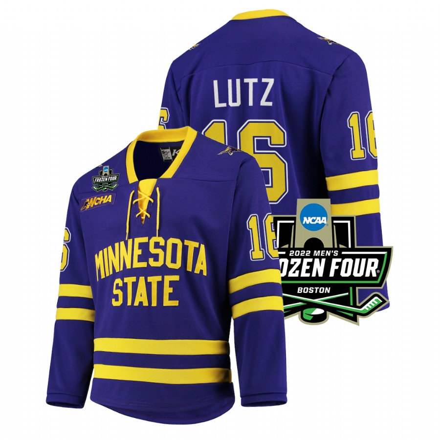 Minnesota State Mavericks Reggie Lutz 2022 Frozen Four Purple Jersey