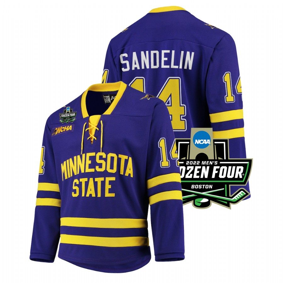 Minnesota State Mavericks Ryan Sandelin 2022 Frozen Four Purple Jersey