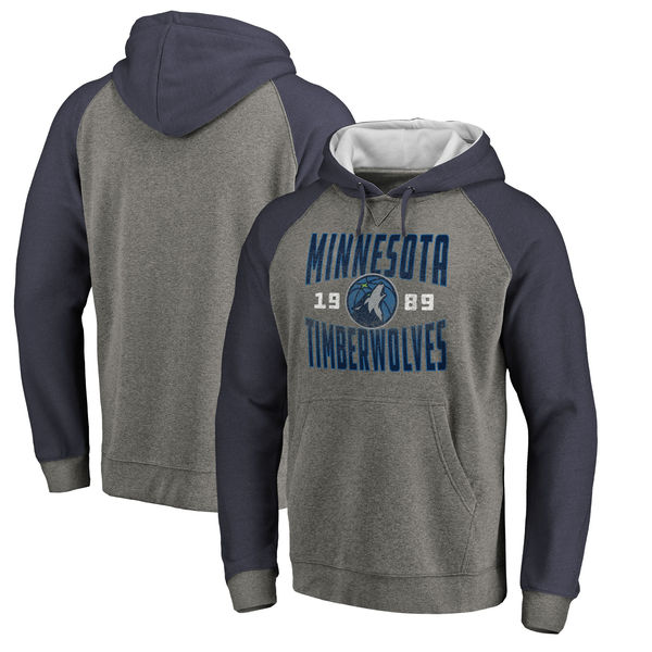 Minnesota Timberwolves Fanatics Branded Ash Antique Stack Tri Blend Raglan Pullover Hoodie