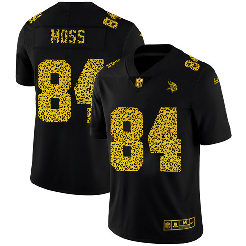 Minnesota Vikings #84 Randy Moss Men's Nike Leopard Print Fashion Vapor Limited NFL Jersey Black