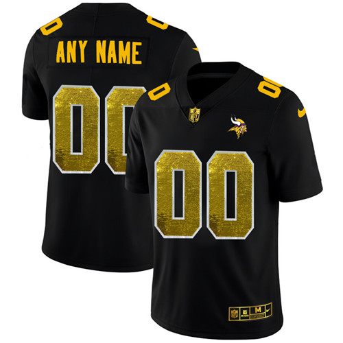 Minnesota Vikings Custom Men's Black Nike Golden Sequin Vapor Limited NFL Jersey