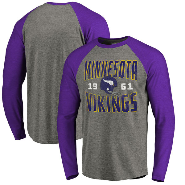 Minnesota Vikings NFL Pro Line By Fanatics Branded Timeless Collection Antique Stack Long Sleeve Tri-Blend Raglan T-Shirt Ash