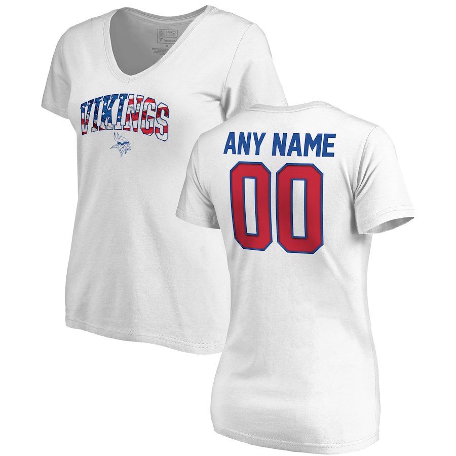 Minnesota Vikings NFL Pro Line By Fanatics Branded Women's Any Name & Number Banner Wave V Neck T-Shirt White