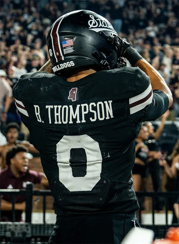 Mississippi State Bulldogs #0 Brenen Thompson 2025 Black Football Game Jersey 