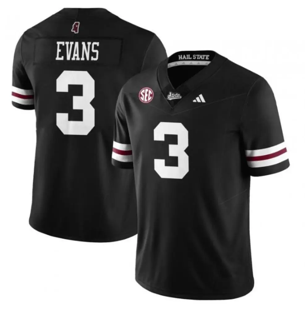 Mississippi State Bulldogs #3 Anthony Evans III 2025 Black Football Game Jersey 