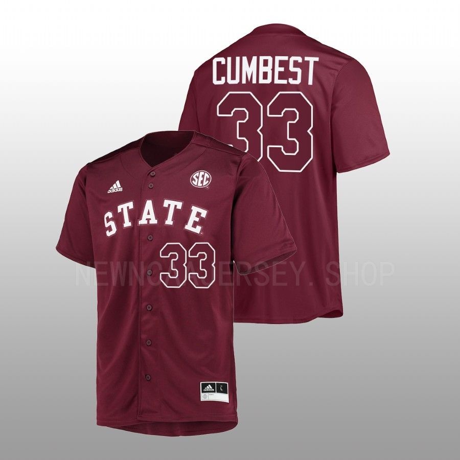 Mississippi State Bulldogs Brad Cumbest Men Maroon College Baseball Button-Up Jersey