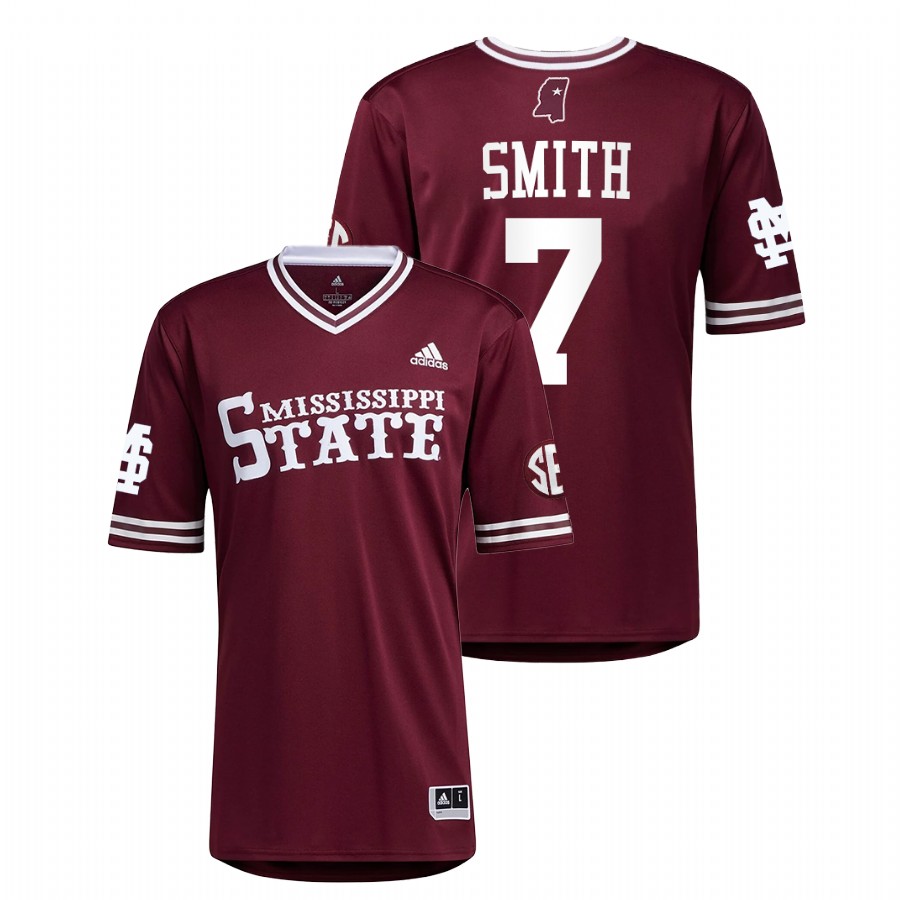 Mississippi State Bulldogs Brandon Smith Men Maroon College Baseball Jersey