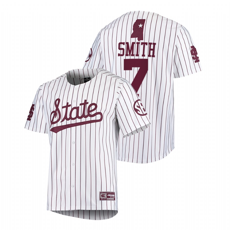 Mississippi State Bulldogs Brandon Smith Men White College Baseball Jersey