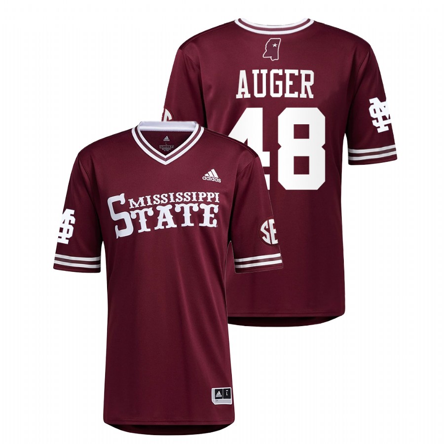 Mississippi State Bulldogs Brooks Auger Men Maroon College Baseball Jersey