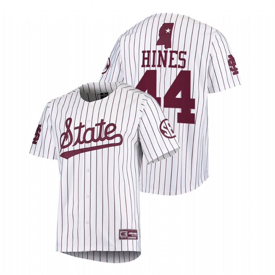 Mississippi State Bulldogs Hunter Hines Men White College Baseball Jersey