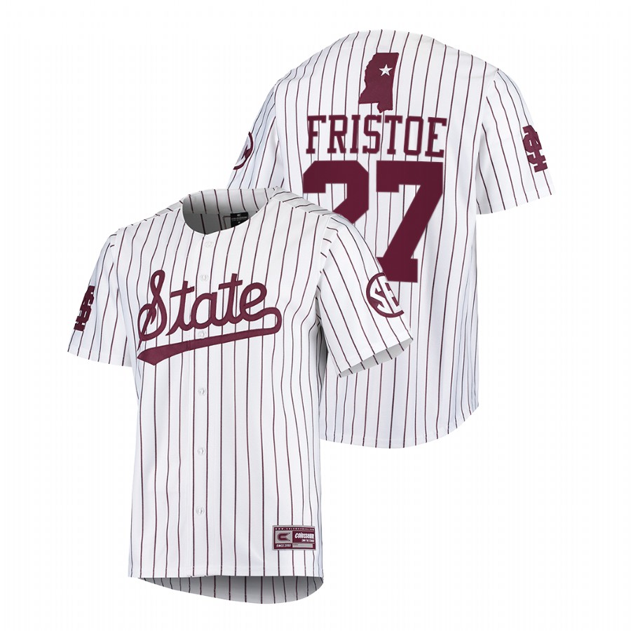Mississippi State Bulldogs Jackson Fristoe Men White College Baseball Jersey