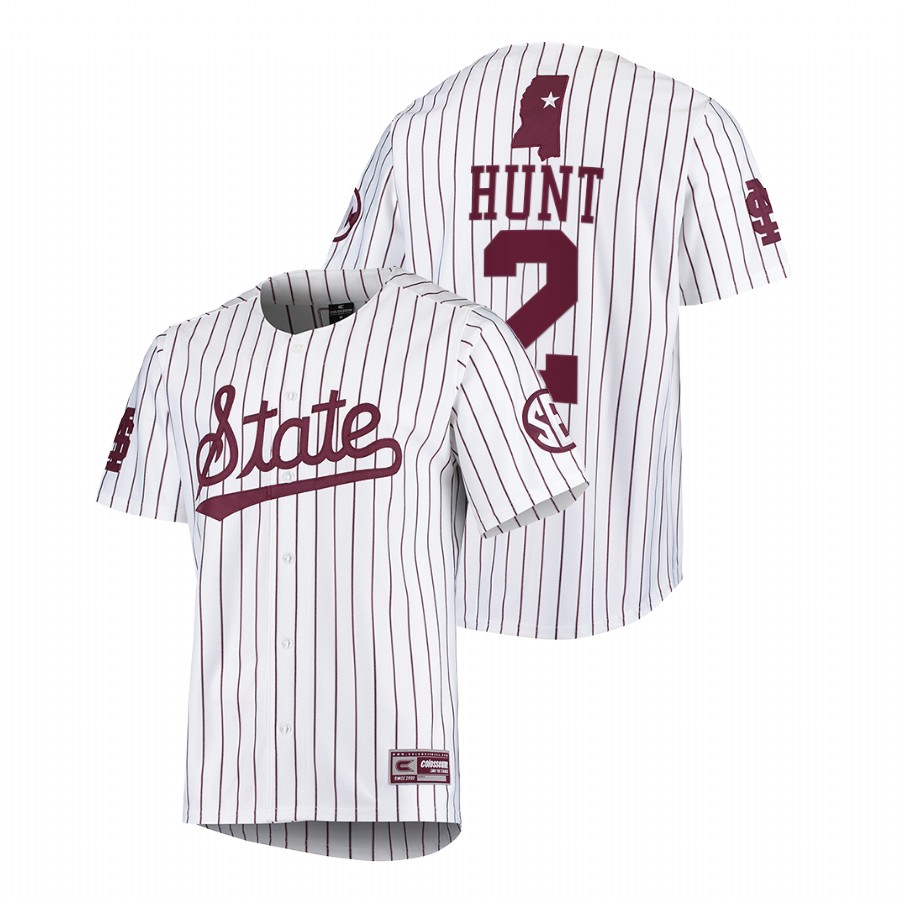 Mississippi State Bulldogs KC Hunt Men White College Baseball Jersey