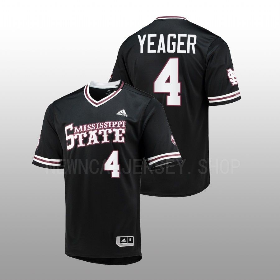 Mississippi State Bulldogs RJ Yeager Men Black College Baseball Replica V-Neck Jersey