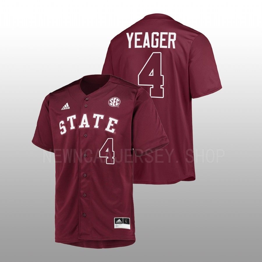 Mississippi State Bulldogs RJ Yeager Men Maroon College Baseball Button-Up Jersey