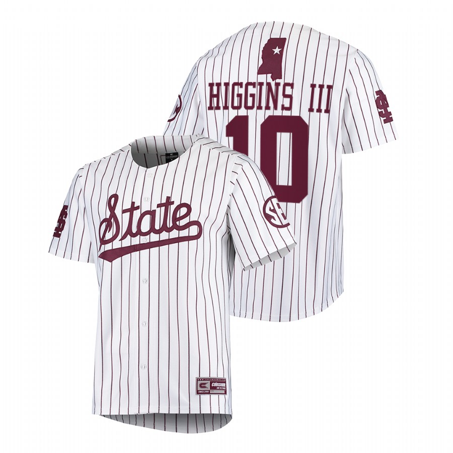 Mississippi State Bulldogs Revy Higgins III Men White College Baseball Jersey