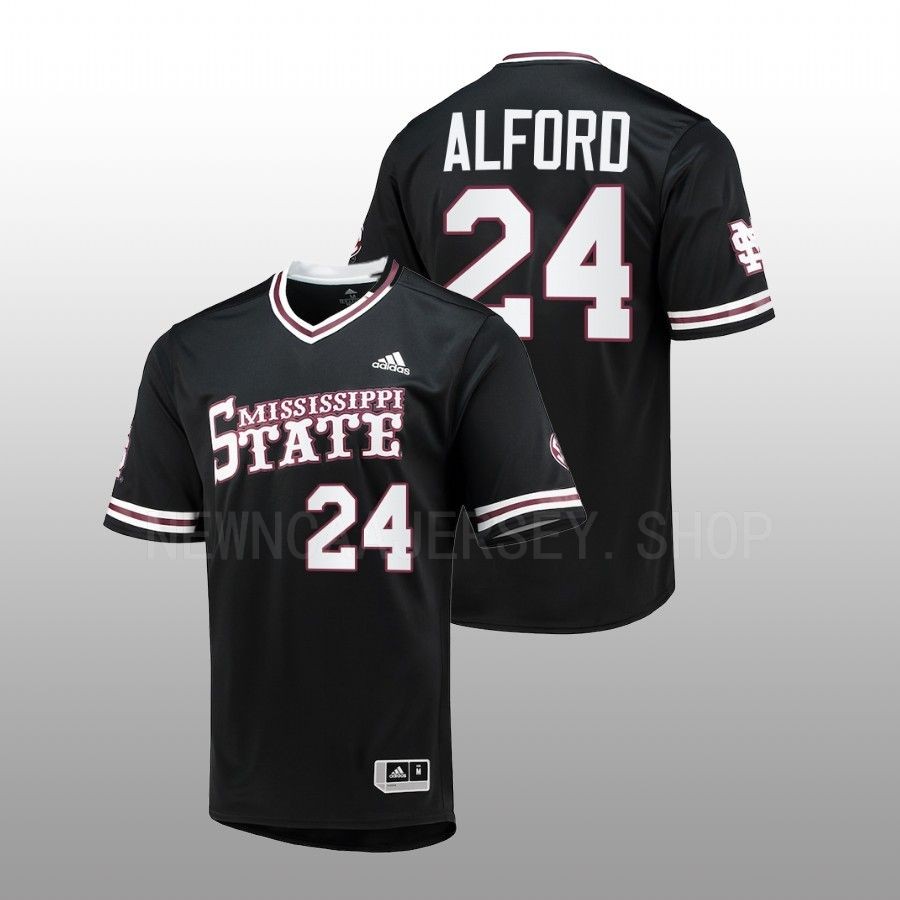 Mississippi State Bulldogs Slate Alford Men Black College Baseball Replica V-Neck Jersey
