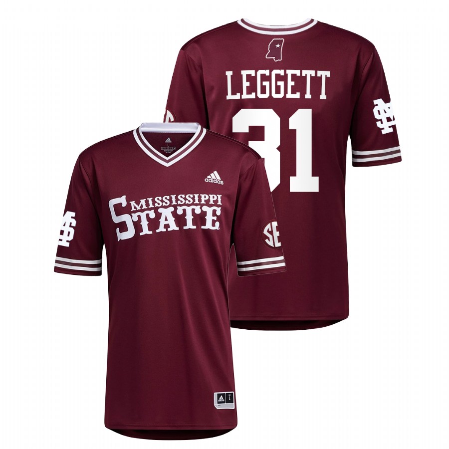 Mississippi State Bulldogs Tanner Leggett Men Maroon College Baseball Jersey