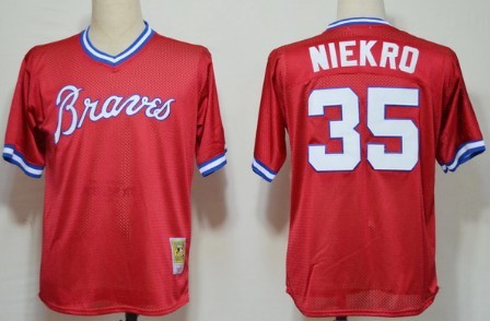 Mitchell&Ness Atlanta Braves #35 Phil Niekro Mesh Batting Practice Red 1980 Throwback Jerseys
