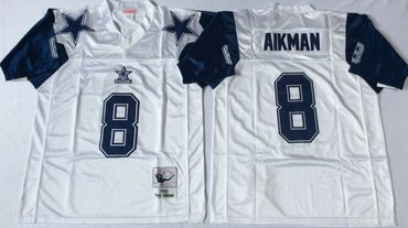 Mitchell&Ness cowboys #8 Troy Aikman white Throwback Stitched NFL Jersey