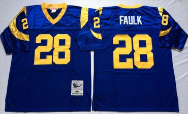 Mitchell And Ness Rams #28 marshall faulk Blue Throwback Stitched NFL Jersey