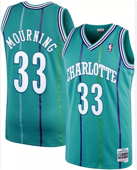 Mitchell Ness Mens Charlotte Hornets Alonzo Mourning 33 Swingman Blue Jersey