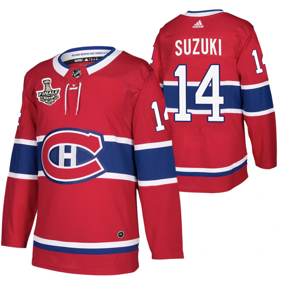 Montreal Canadiens Nick Suzuki Red 2021 de la Coupe Stanley Finale French-Language Patch Jersey