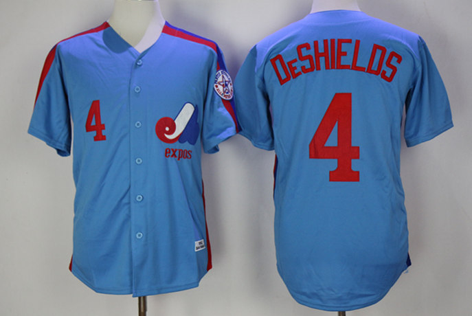 Montreal Expos #4 Delino DeShields Light Blue Throwback Baseball Jersey