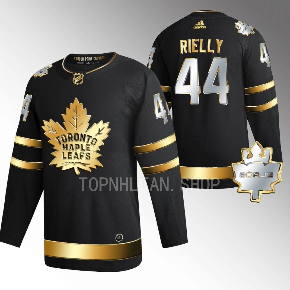 Morgan Rielly Maple Leafs #44 Black Golden Edition The King Borje Patch Jersey