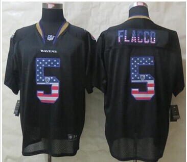 NEW Baltimore Ravens #5 Joe Flacco Black NFL Elite USA Flag Fashion Jersey