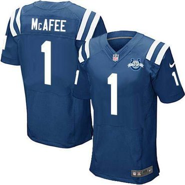 NEW Colts #1 Pat McAfee Royal Blue 30TH Seasons Patch Men's Stitched NFL Elite Jersey