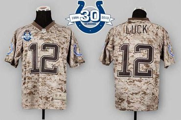 NEW Colts #12 Andrew Luck Camo USMC With 30TH Seasons Patch Men's Stitched NFL New Elite Jersey