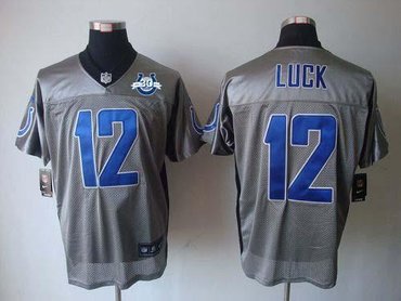 NEW Colts #12 Andrew Luck Grey Shadow With 30TH Seasons Patch Men's Stitched NFL Elite Jersey