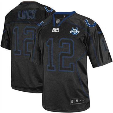 NEW Colts #12 Andrew Luck Lights Out Black With 30TH Seasons Patch Men's Stitched NFL Elite Jersey