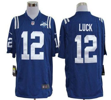 NEW Colts #12 Andrew Luck Royal Blue Team Color With 30TH Seasons Patch Men's Stitched NFL Game Jersey
