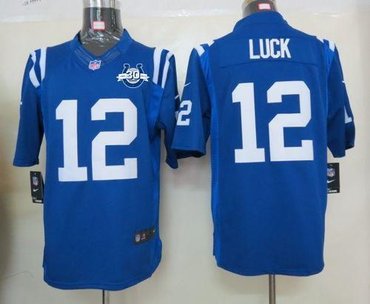 NEW Colts #12 Andrew Luck Royal Blue Team Color With 30TH Seasons Patch Men's Stitched NFL Limited Jersey