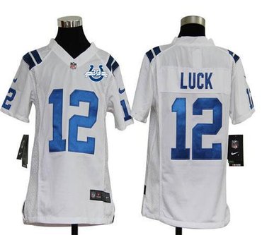 NEW Colts #12 Andrew Luck White With 30TH Seasons Patch Youth Stitched NFL Elite Jersey
