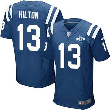 NEW Colts #13 T.Y. Hilton Royal Blue Team Color With 30TH Seasons Patch Men's Stitched NFL Elite Jersey