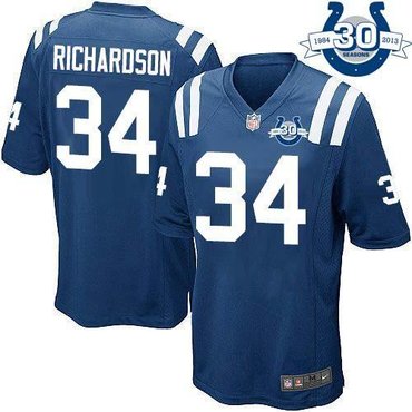 NEW Colts #34 Trent Richardson Royal Blue Team Color With 30TH Seasons Patch Men's Stitched NFL Game Jersey