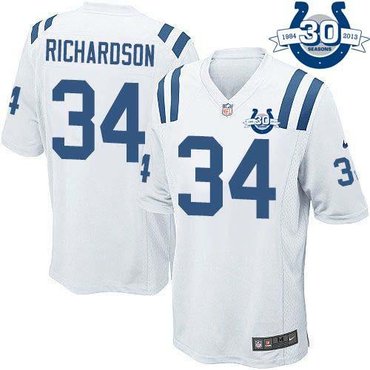 NEW Colts #34 Trent Richardson White With 30TH Seasons Patch Men's Stitched NFL Game Jersey