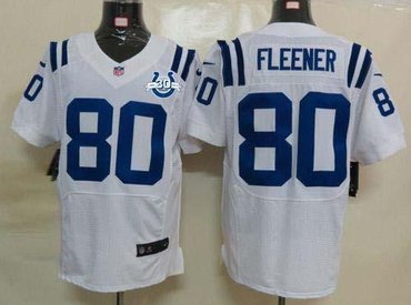 NEW Colts #80 Coby Fleener White With 30TH Seasons Patch Men's Stitched NFL Elite Jersey