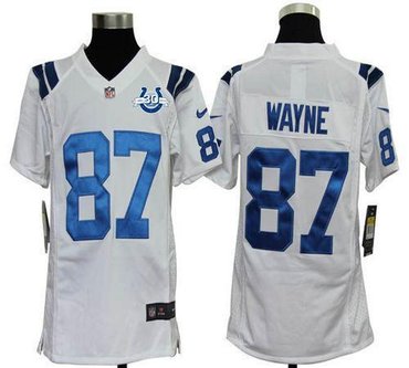 NEW Colts #87 Reggie Wayne White With 30TH Seasons Patch Youth Stitched NFL Elite Jersey