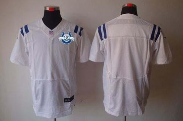 NEW Colts Blank White With 30TH Seasons Patch Men's Stitched NFL Elite Jersey