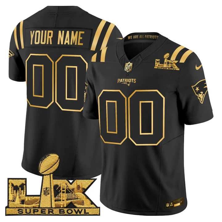 NEW ENGLAND PATRIOTS SUPER BOWL LX GOLD VAPOR LIMITED CUSTOM JERSEY BLACK  GOLD