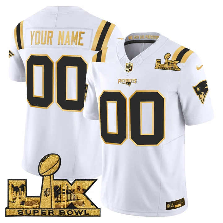 NEW ENGLAND PATRIOTS SUPER BOWL LX GOLD VAPOR LIMITED CUSTOM JERSEY WHITE GOLD